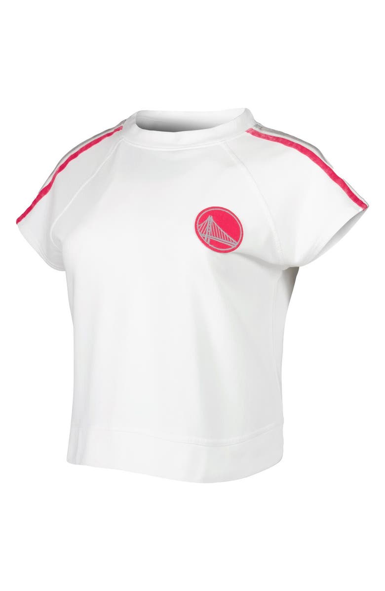 LUSSO Women's Lusso White Golden State Warriors Margot Cropped Tri-Blend Cap Sleeve Sweatshirt, Alternate, color, White
