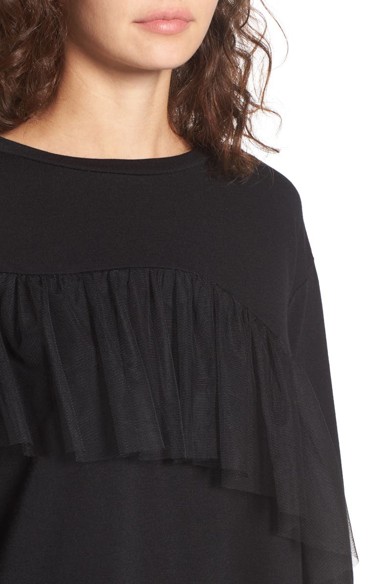 EVERLY Tulle Ruffle Sweatshirt Dress, Alternate, color,