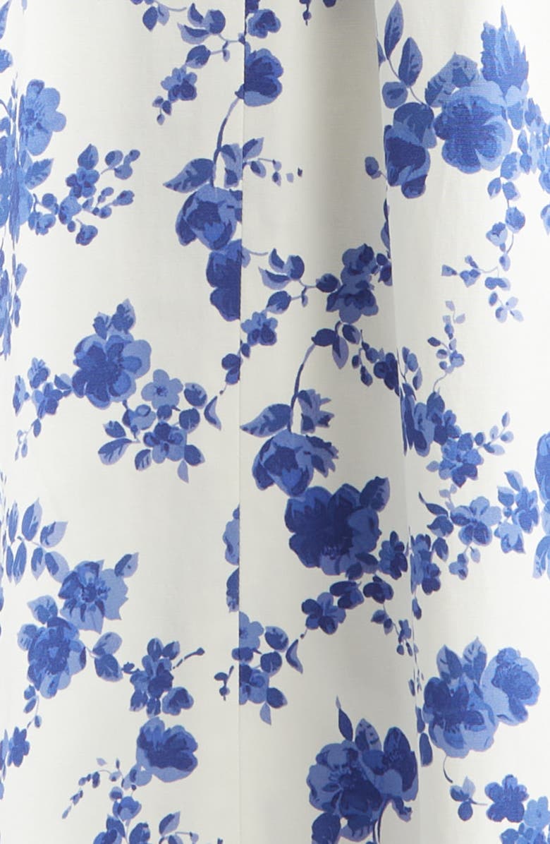 Carolina Herrera Floral Print Puff Sleeve Faux Wrap Dress, Alternate, color, White Multi