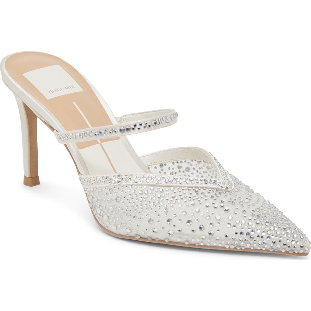 Dolce Vita Kanika Crystal Pointed Toe Mule In White Mesh