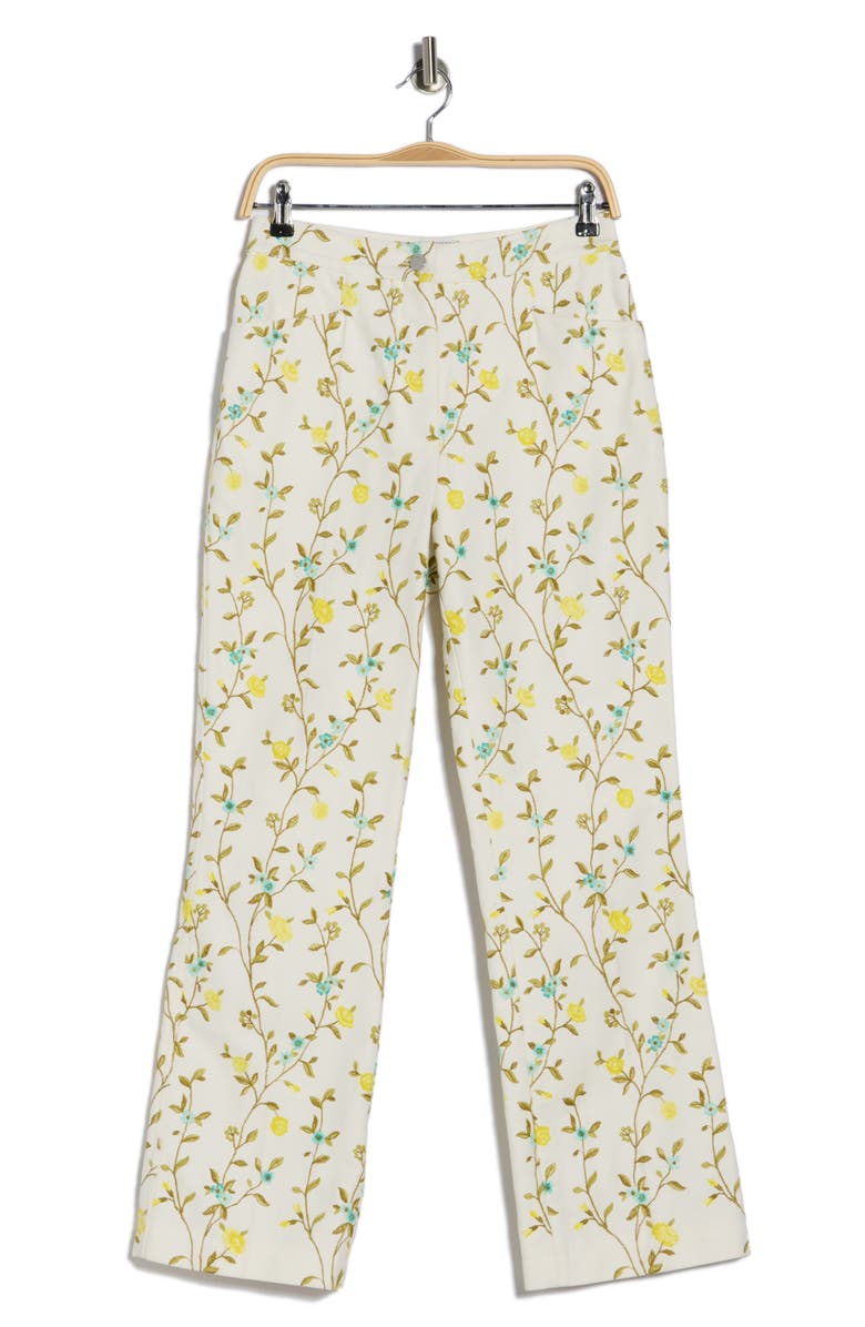 Longchamp Floral Cotton Blend Pants, Alternate, color, Lemon