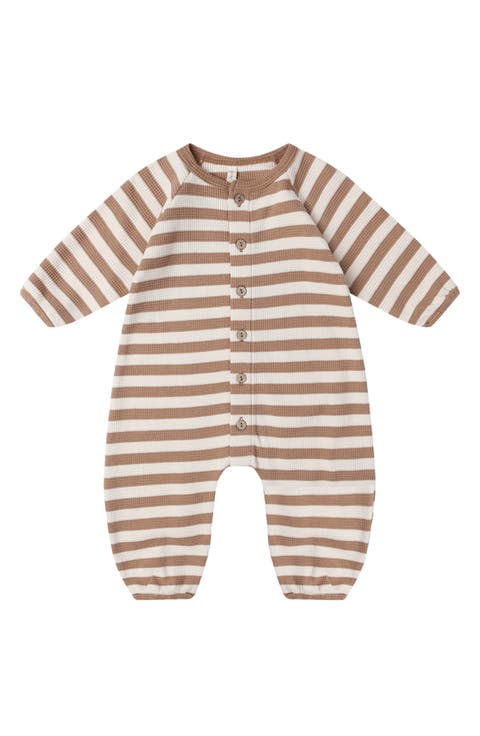 Stripe Waffle Knit Organic Cotton Romper (Baby)