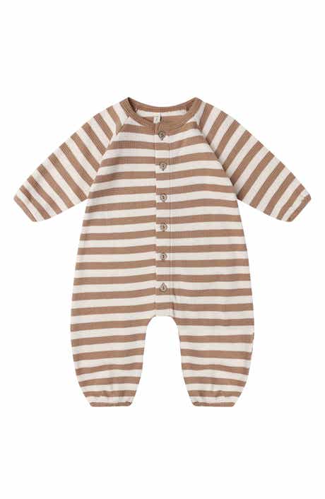 QUINCY MAE Stripe Waffle Knit Organic Cotton Romper