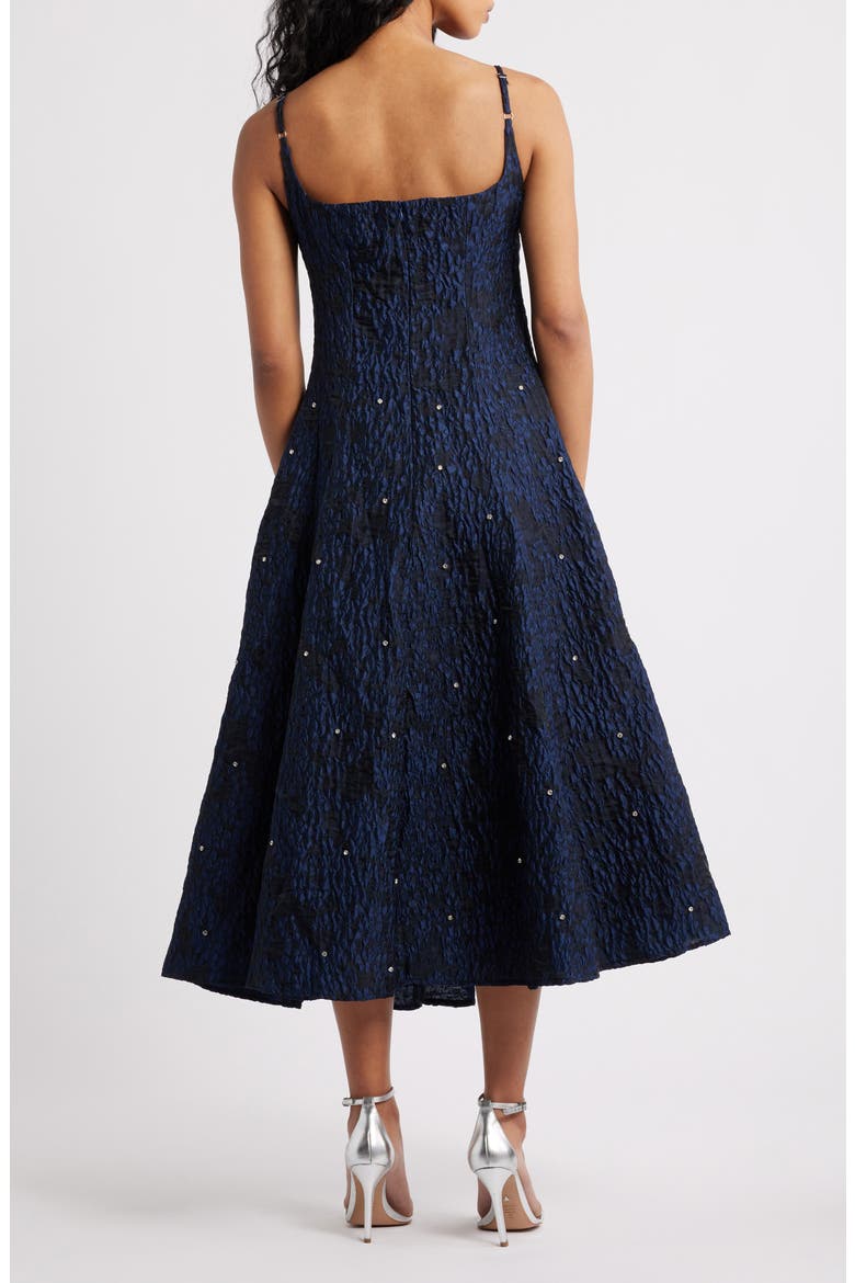Maison Crystal Detail Floral Jacquard Cocktail Dress, Alternate, color, NAVY