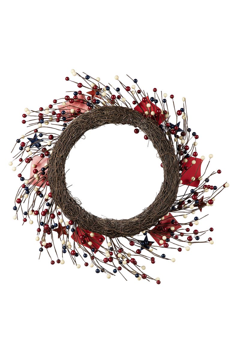 Glitzhome 22"D PatrioticAmericana Flag and Berry Wreath, Alternate, color, Blue