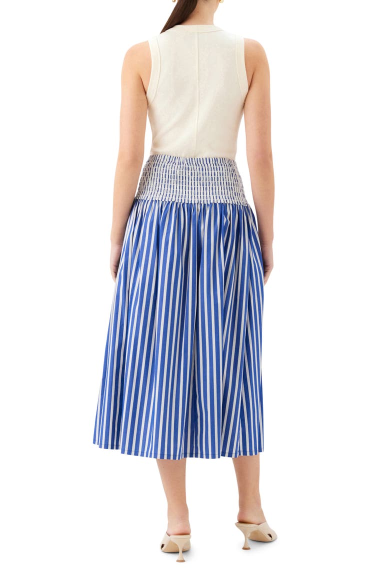 Rhea Smocked Waist Stripe Midi Skirt, Alternate, color, INDIGO