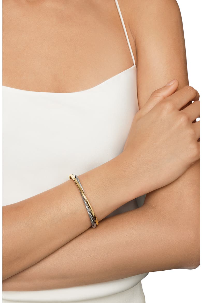Crossover Two-Row Cuff Bracelet in Sterling Silver with 18K Yellow Gold, 5mm, Alternate, color, YELLOW GOLD SS