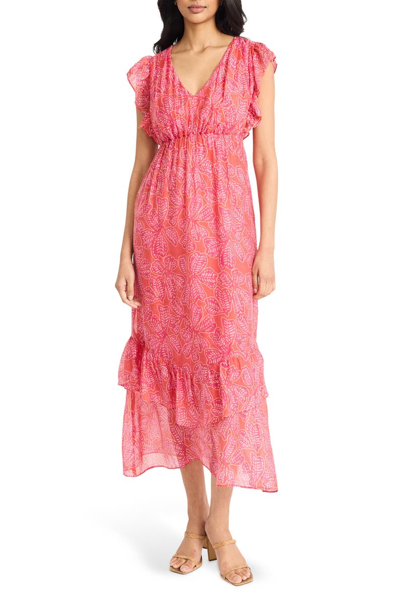 The Good Journey Ruffled Tiered Midi Dress, Main, color, Magenta Combo