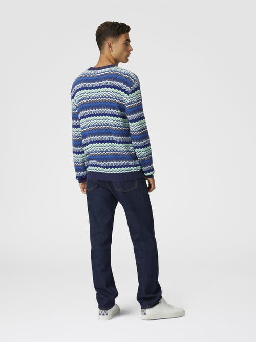 Missoni Handcrafted Zigzag Pattern Crewneck Sweater In Blue
