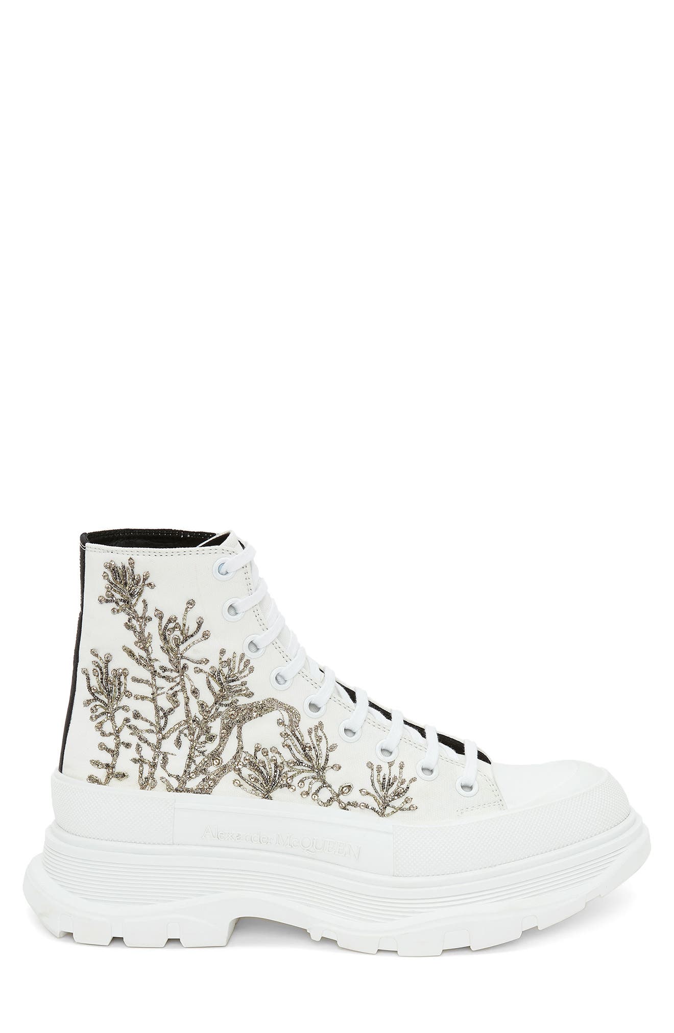 McQueen Alexander McQueen Tread Slick Embroidered High Top Sneaker, Alternate, color, 