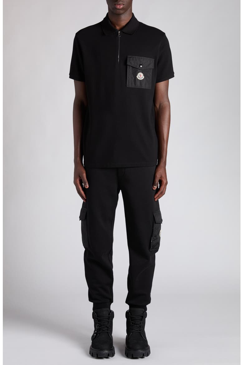 Logo Patch Pocket Zip Polo, Alternate, color, BLACK