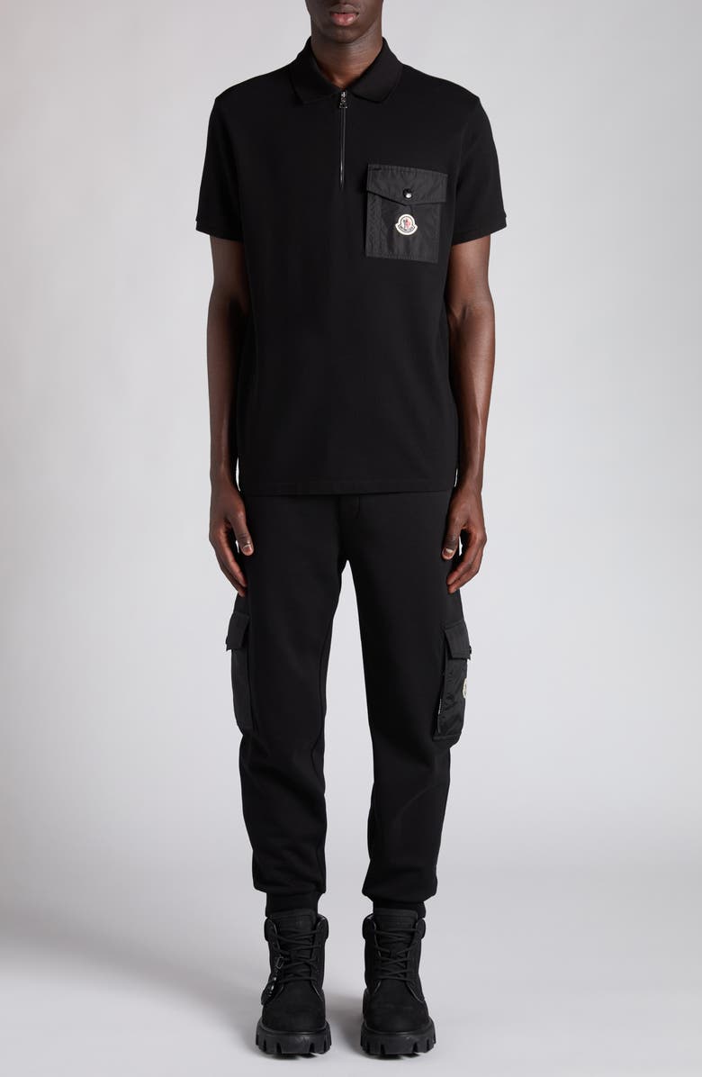 Moncler Logo Patch Pocket Zip Polo, Alternate, color, Black