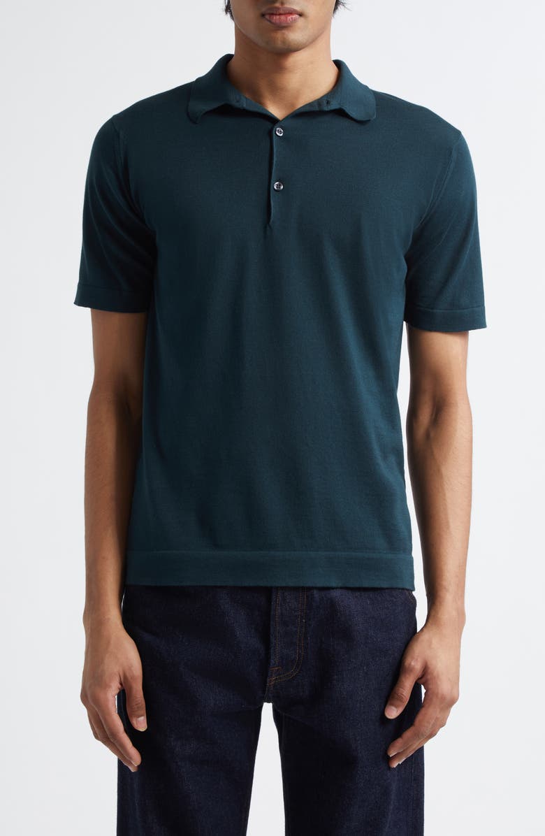 John Smedley Mycroft Cotton Polo Sweater, Main, color, Rainforest