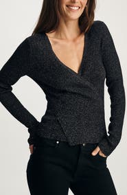 Mavi Jeans Metallic Faux Wrap Sweater