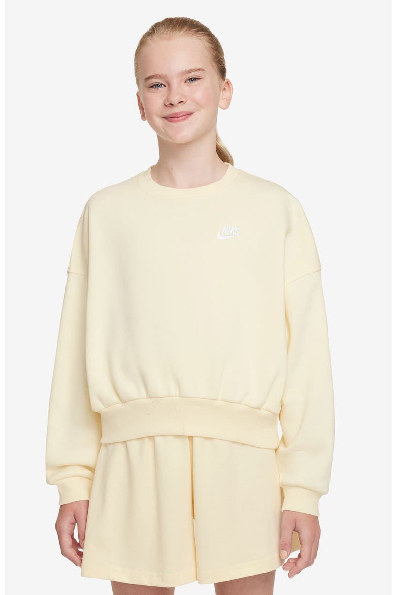 Kids' Sportswear Club Fleece Crewneck Sweatshirt, Main, color, 047 SOFT PEARL/SFT PEARL/WHITE