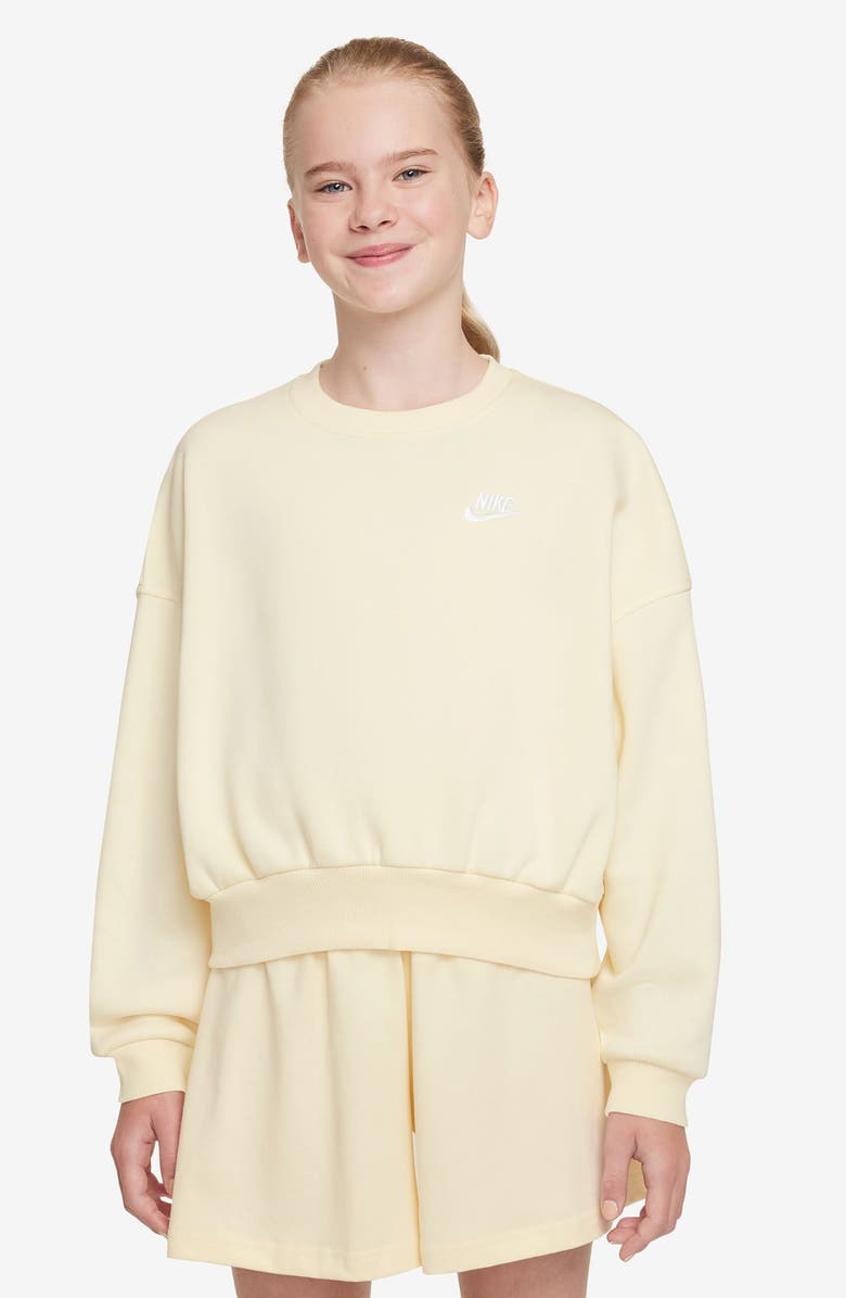 Nike Kids' Sportswear Club Fleece Crewneck Sweatshirt, Main, color, 047 Soft Pearl/Sft Pearl/White