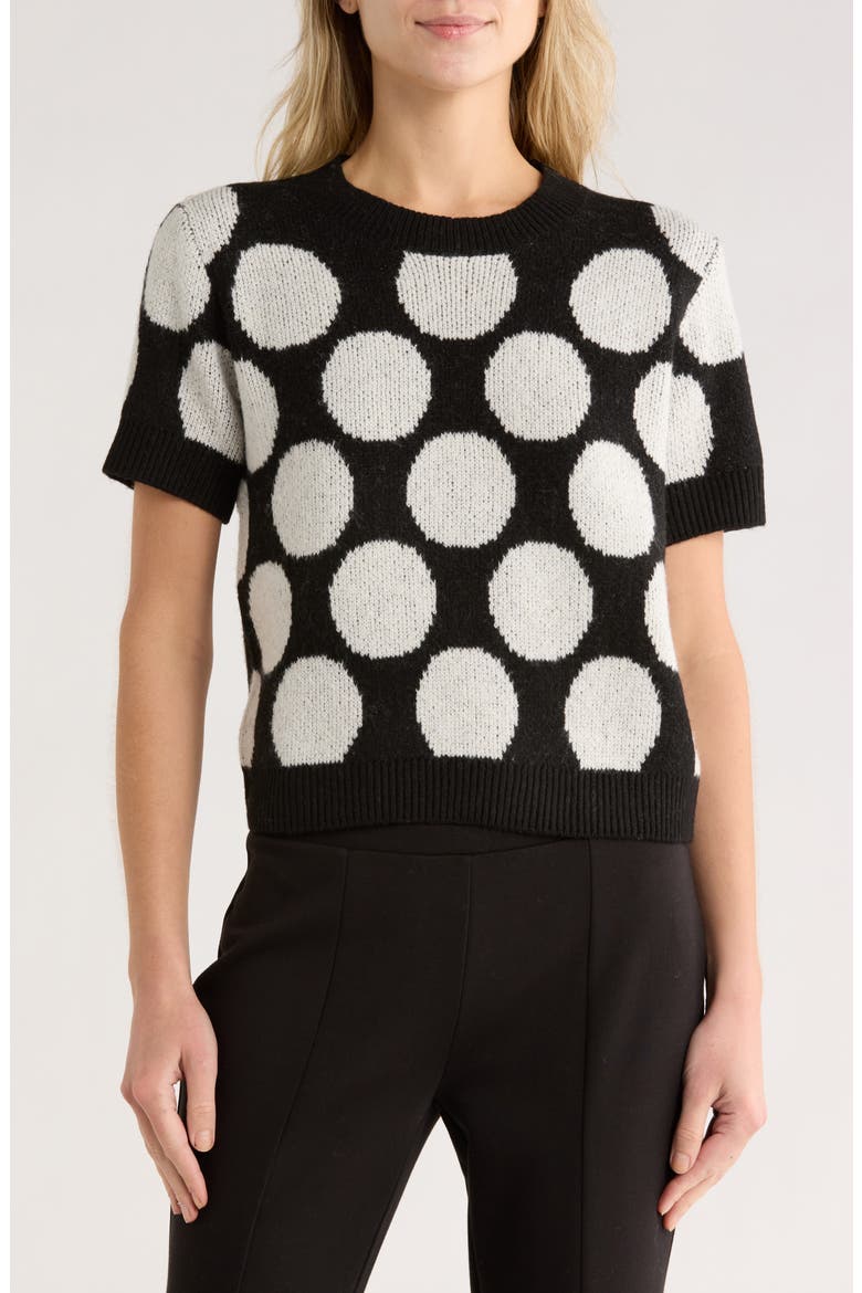 Fuzzy Polka Dot Sweater, Main, color, BLACK/ IVORY