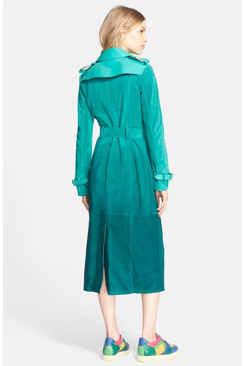 Double Breasted Suede Trench Coat, Alternate, color, BRIGHT TEAL