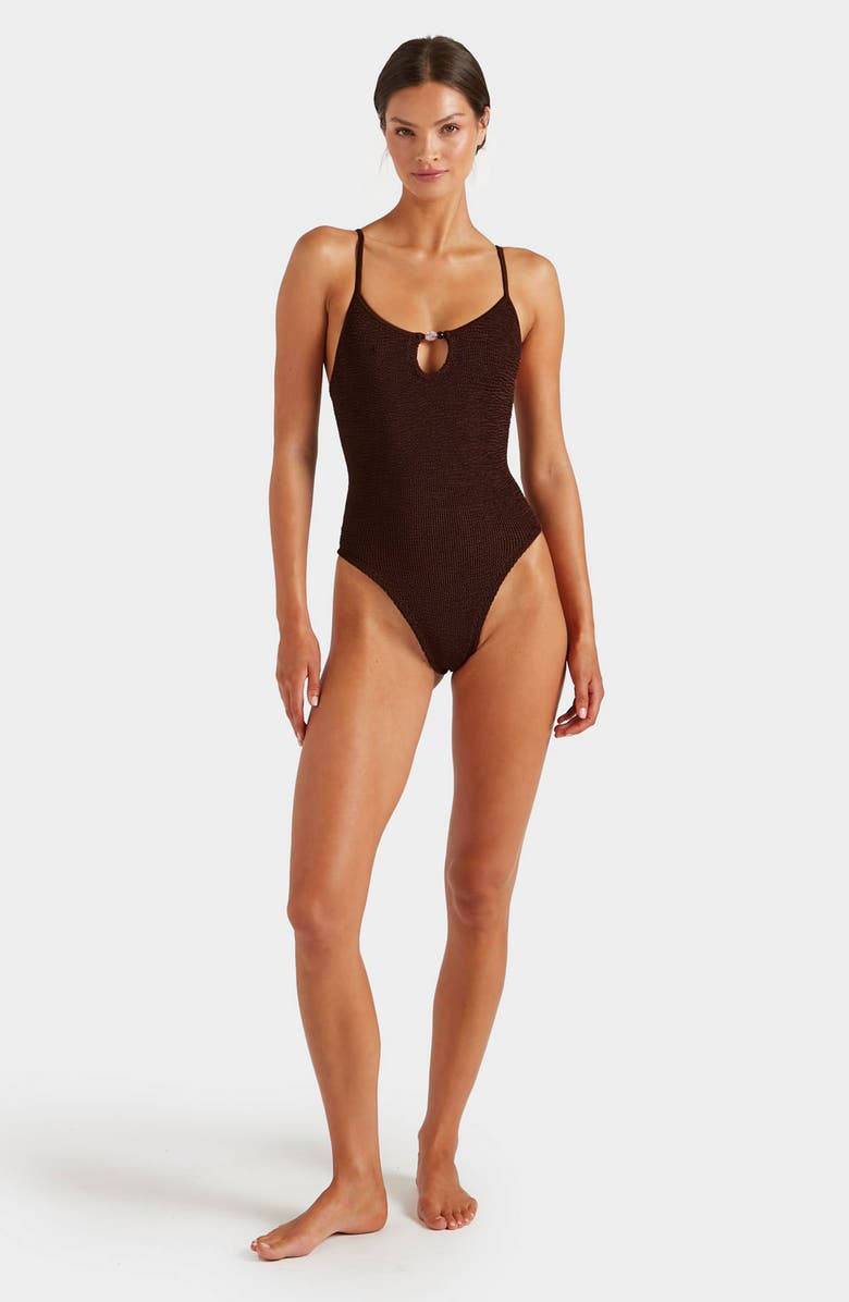 Hunza G Mia Beaded One-Piece Swimsuit, Alternate, color, Metallic Chocolate