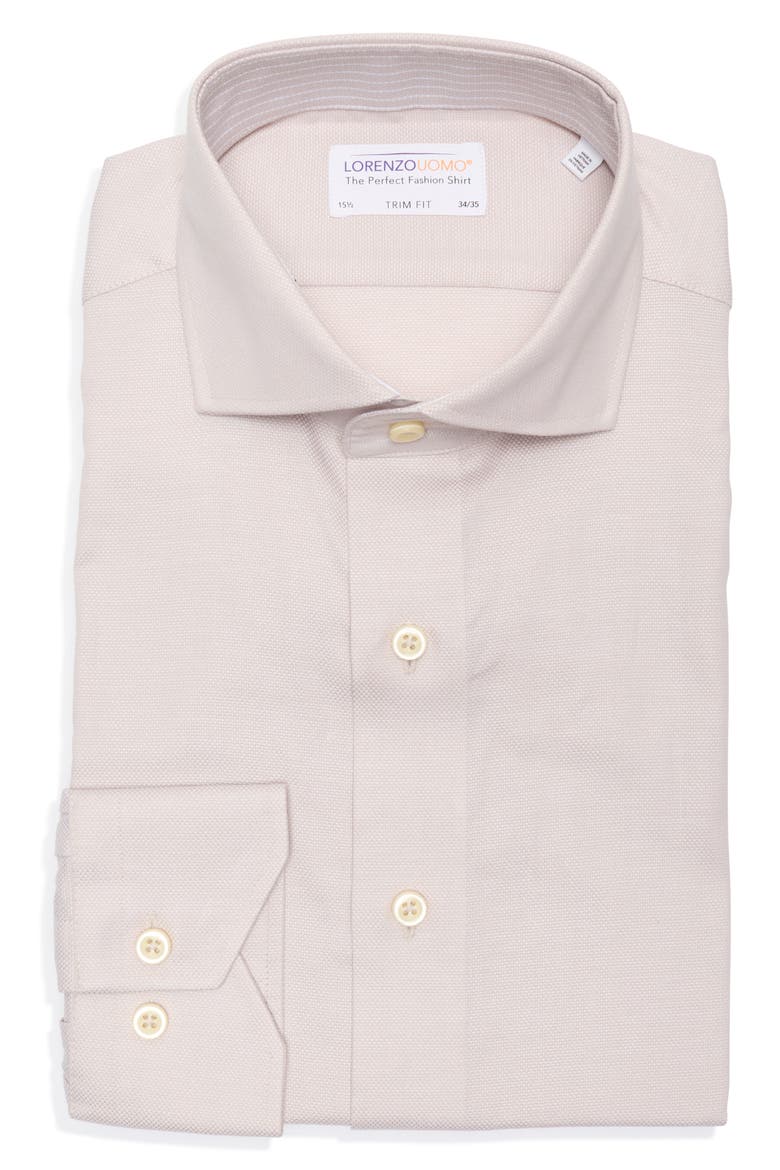 Trim Fit Solid Textured Stretch Dress Shirt, Alternate, color, TAN