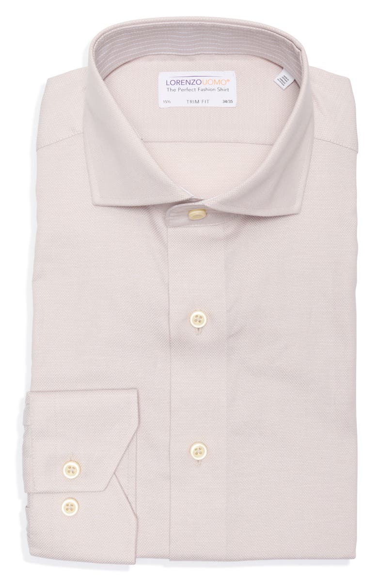 Lorenzo Uomo Trim Fit Solid Textured Stretch Dress Shirt, Alternate, color, Tan