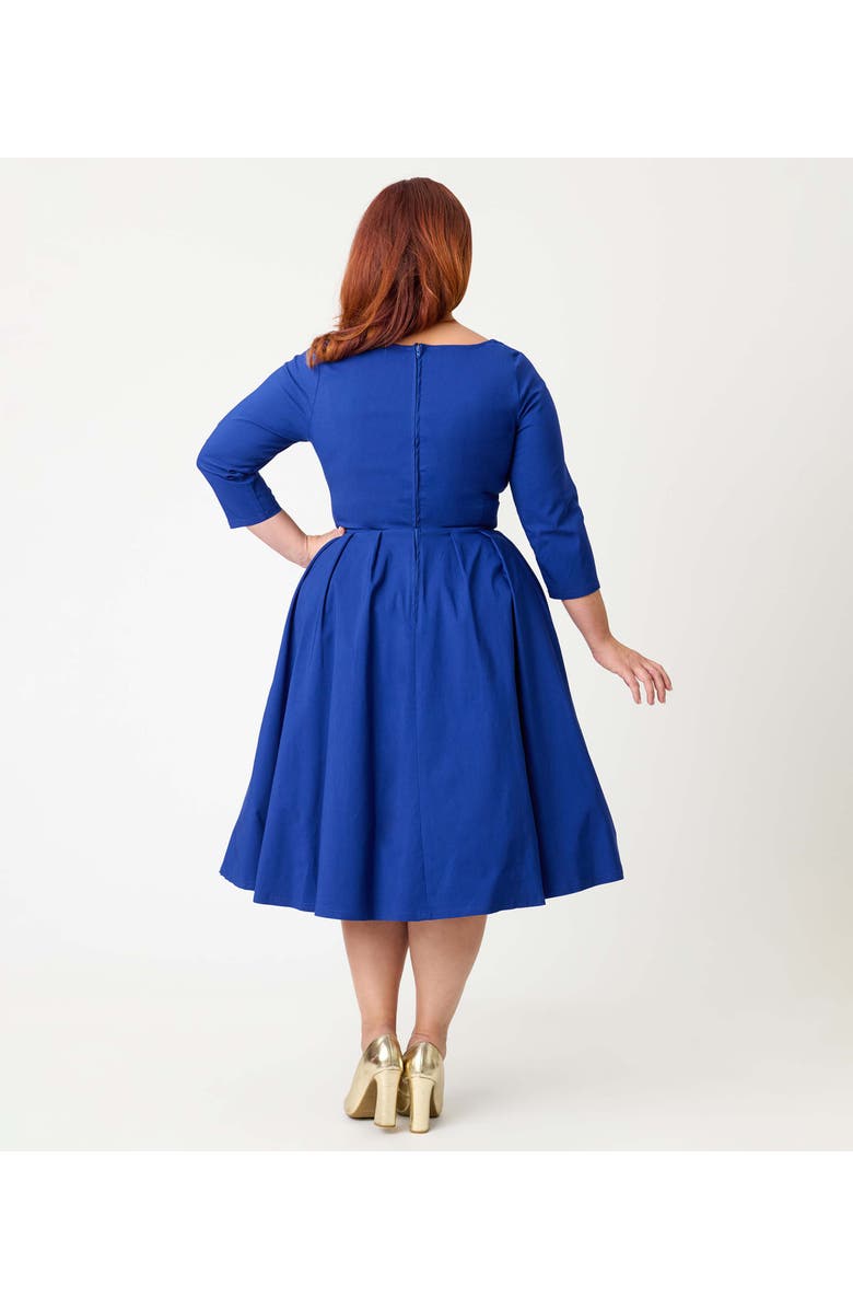 Unique Vintage Plus Size 1950s Front Twist Swing Dress, Alternate, color, Royal Blue