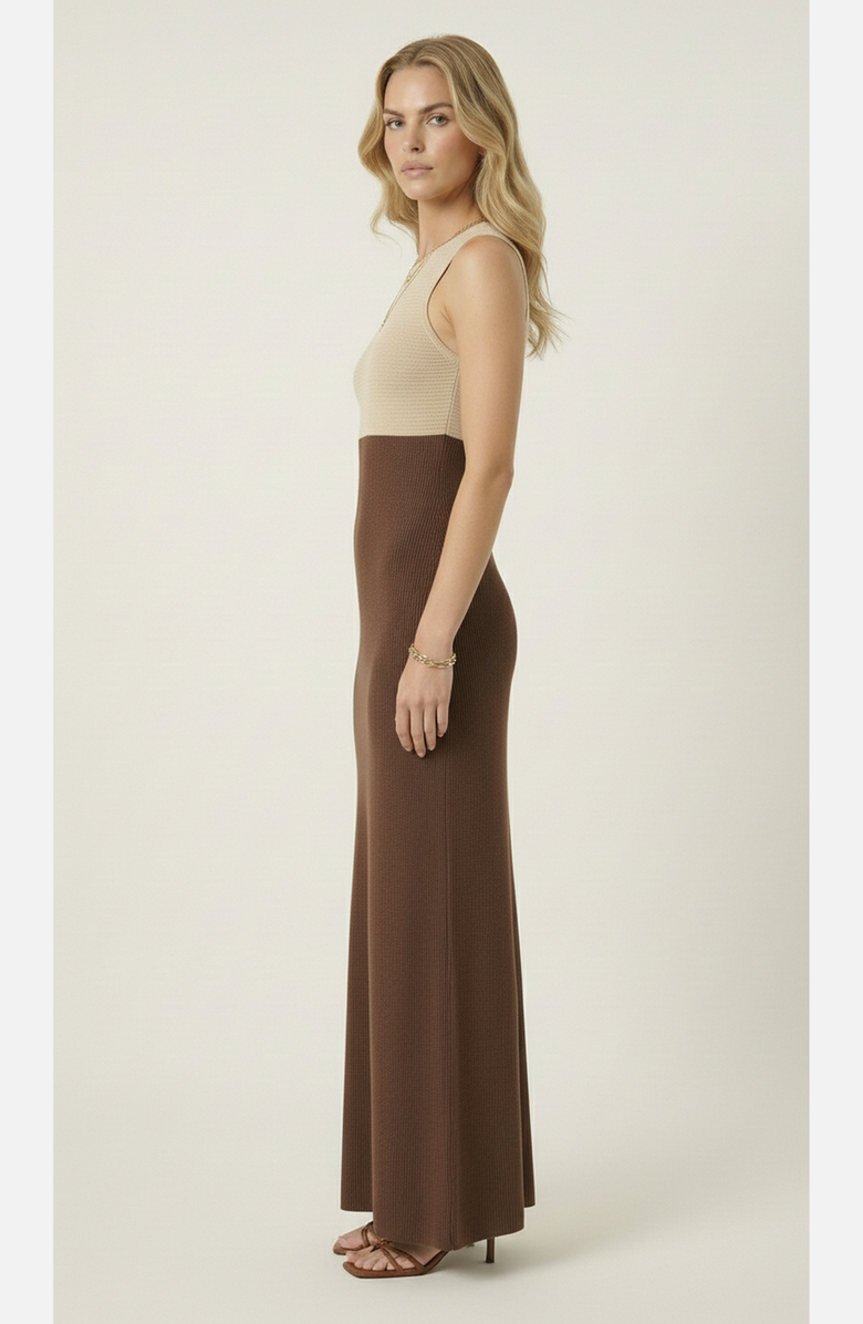 Modenaire Sleeveless Knit Two Tone Maxi Dress, Alternate, color, Oatmeal / Chocolate