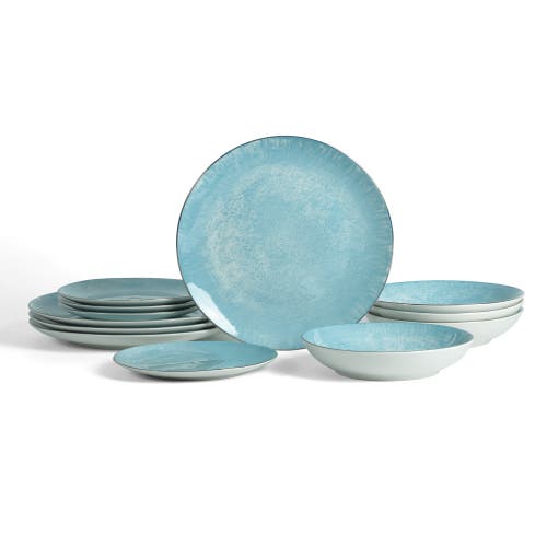 Christian Siriano Onyx 12-Piece Dinnerware Set Porcelain, Service for 4 in Blue And Gold at Nordstrom