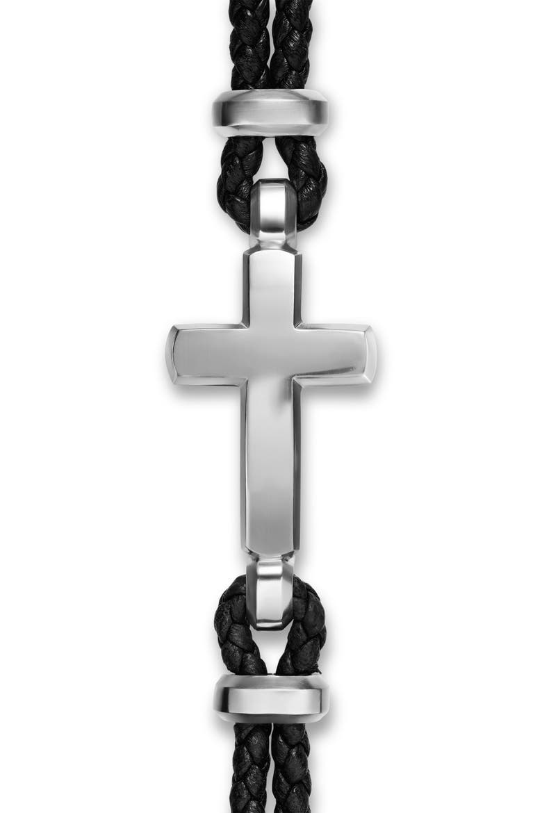 Streamline Cross Station Bracelet in Black Leather with Sterling Silver, 17mm, Alternate, color, SILVER/ BLACK