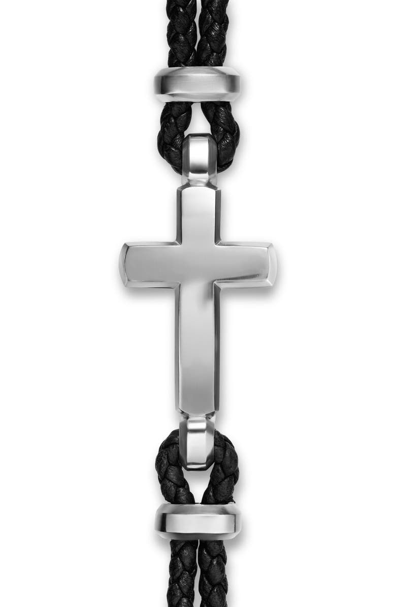 David Yurman Streamline Cross Station Bracelet in Black Leather with Sterling Silver, 17mm, Alternate, color, Silver/ Black