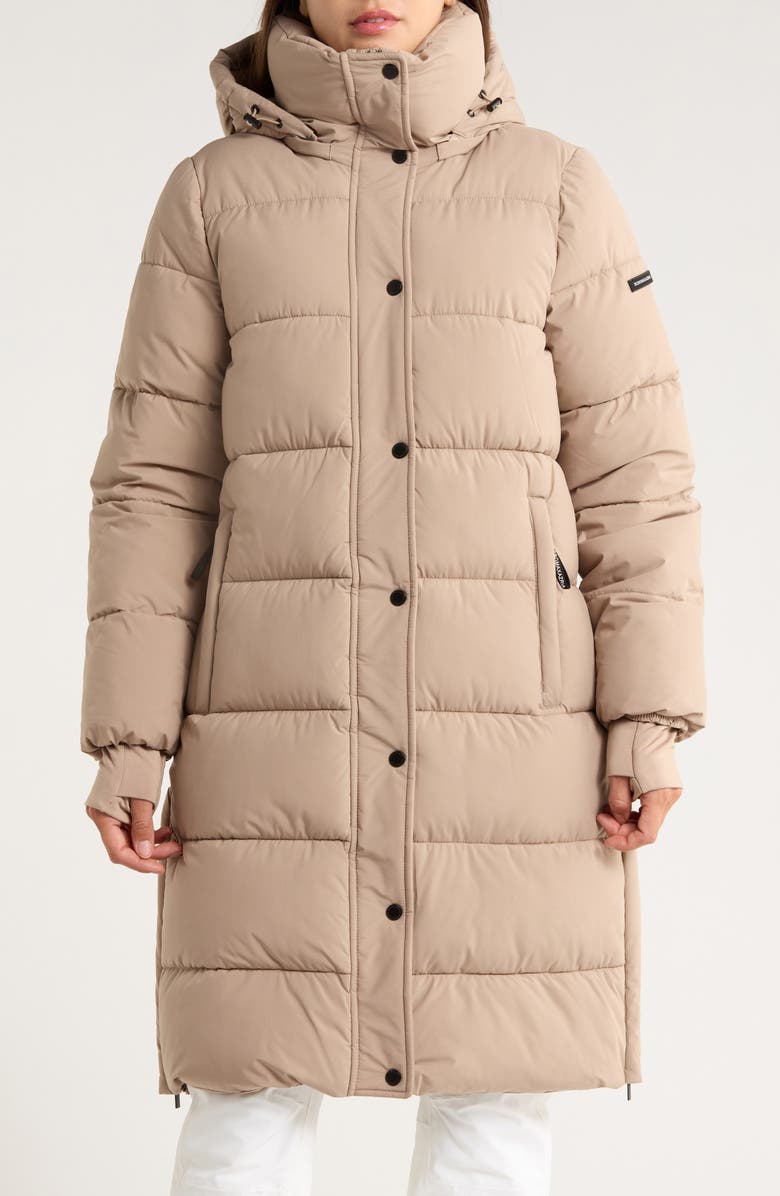 BCBGeneration Pillow 3/4 Hooded Longline Puffer Coat, Main, color, Latte