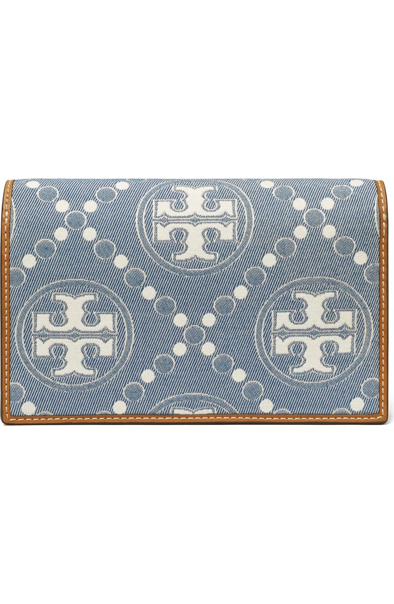 Tory Burch T Monogram Denim Wallet on a Chain, Alternate, color,