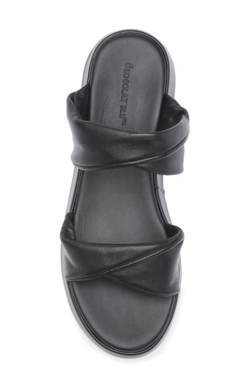 Chocolat Blu Essa Platform Wedge Slide Sandal In Black Leather