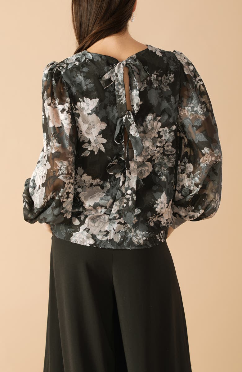 FLYING TOMATO Floral Tie Back Long Sleeve Top, Alternate, color, Black