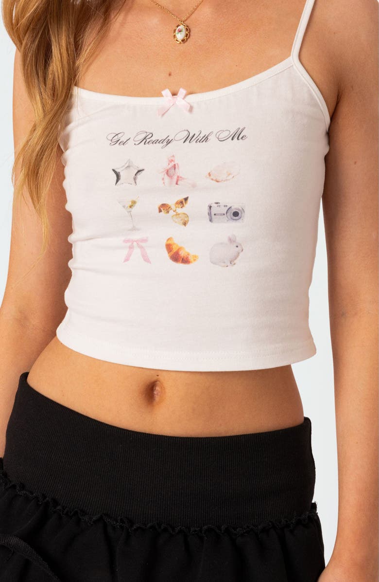 EDIKTED Get Ready Crop Stretch Cotton Graphic Camisole, Alternate, color, 