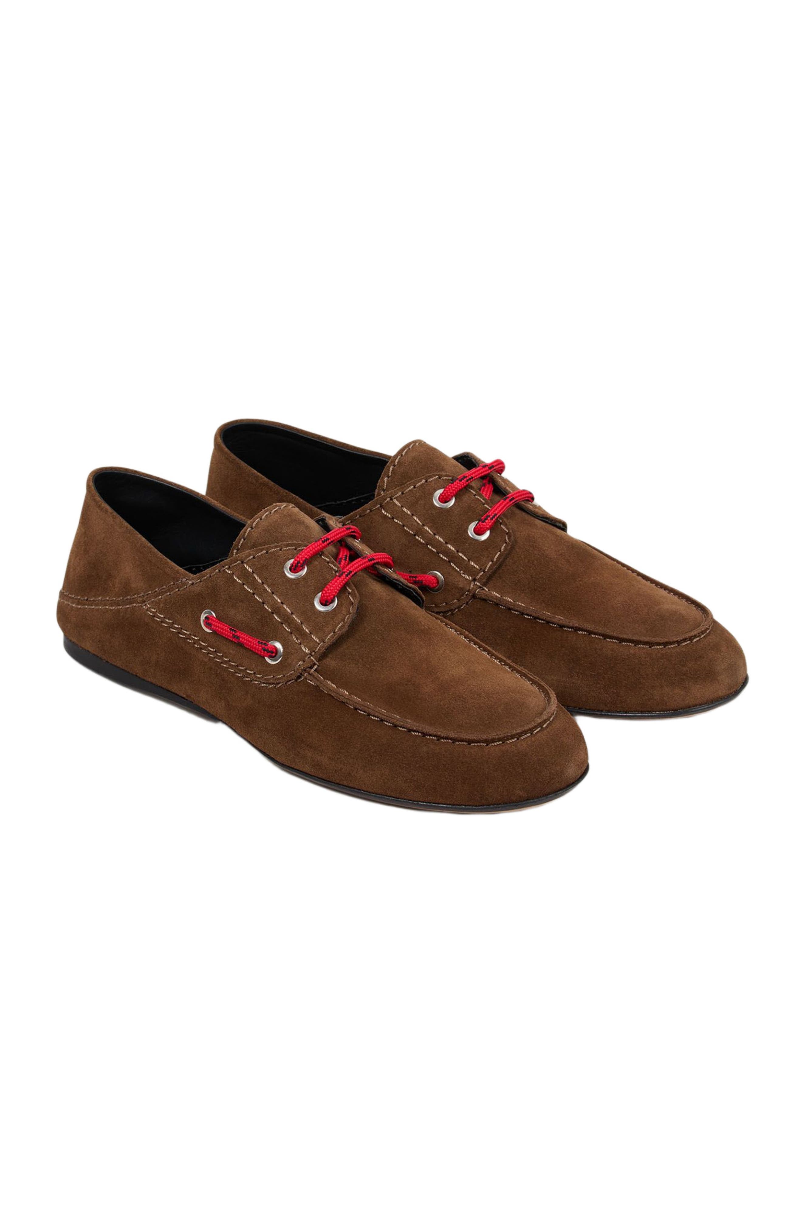SANDRO Suede lace-up boat shoes, Alternate, color, Brown