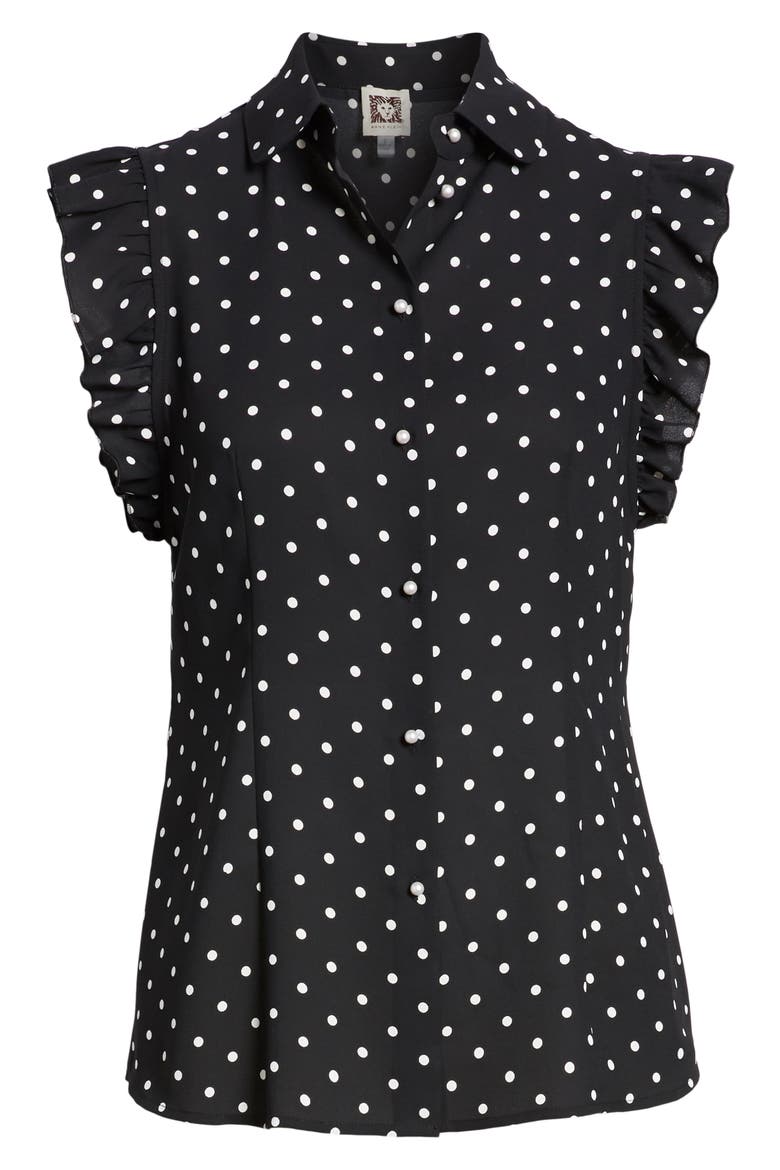 Anne Klein Polka Dot Ruffle Sleeve Blouse, Alternate, color, ANNE WHITE/ ANNE BLACK
