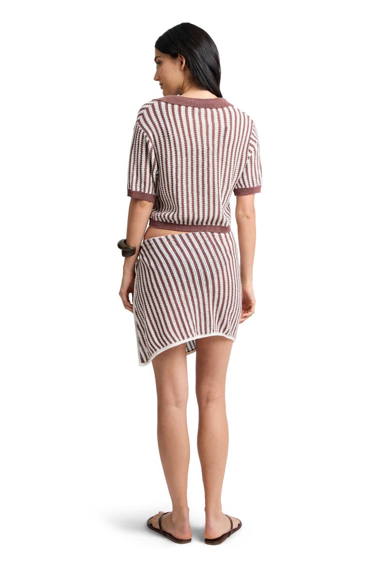 Linen Knit Cropped Polo, Alternate, color, Brown/White