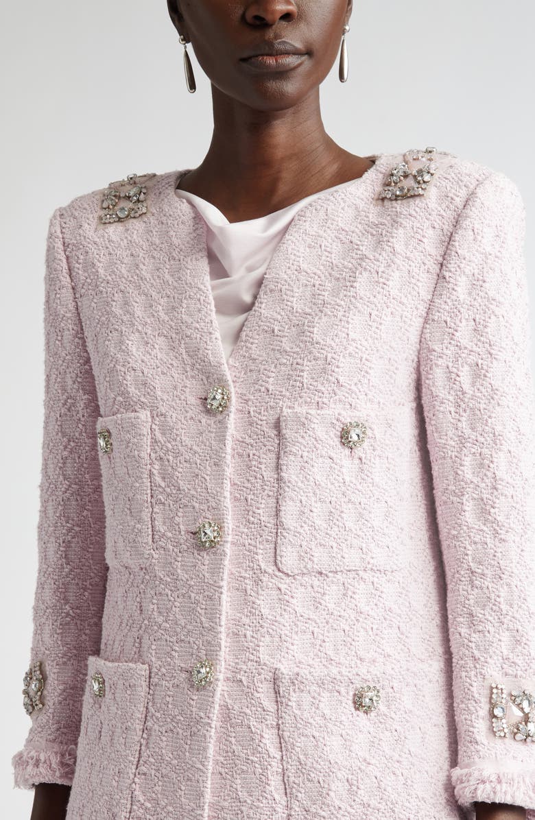 ST. JOHN Crystal Embellished Honeycomb Tweed Longline Jacket, Alternate, color, 