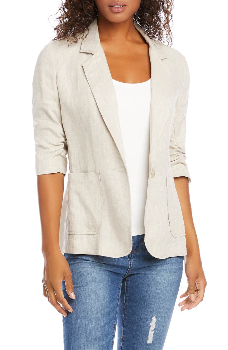 Karen Kane Ruched Sleeve Linen Blazer, Main, color, 