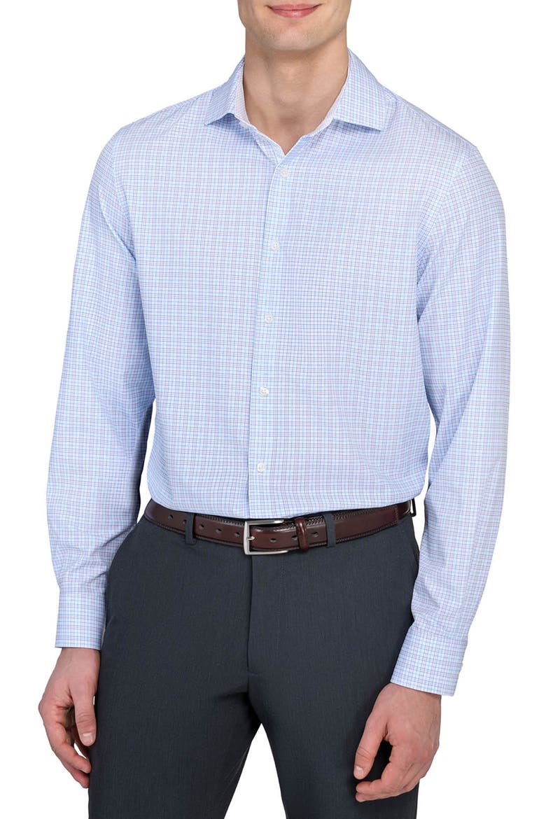 Slim Fit Microcheck Performance Dress Shirt, Main, color, WHITE/ BLUE
