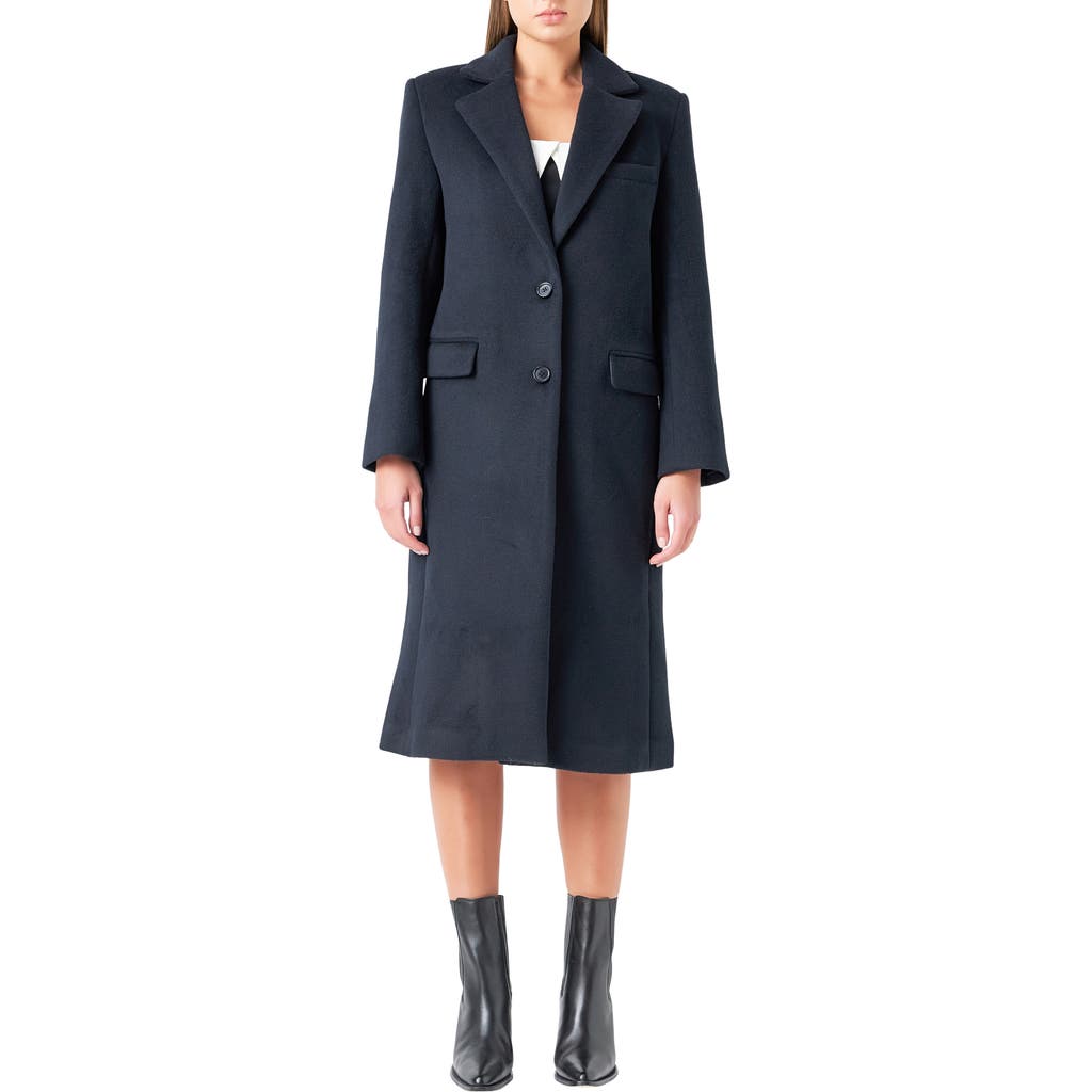 Grey Lab Wool Blend Trench Coat In Navy