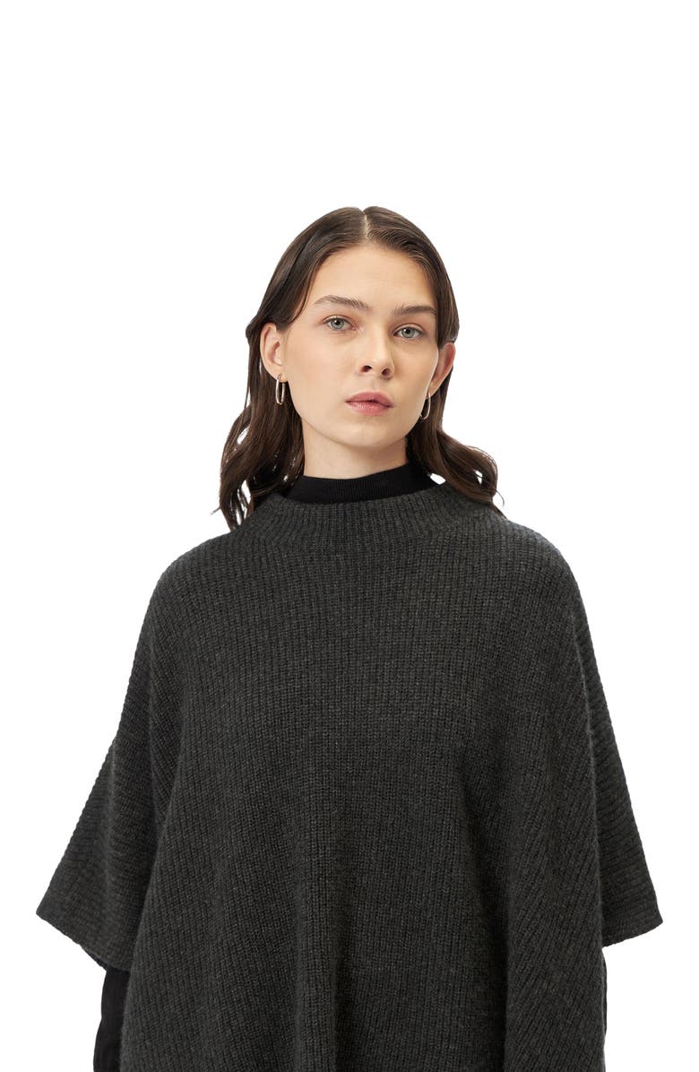 GOBI Mongolian Cashmere Rib-Knit Cashmere Poncho, Alternate, color, Charcoal