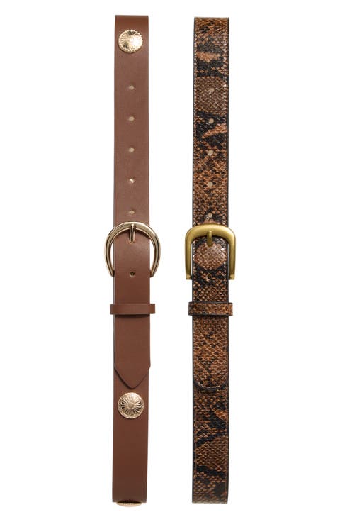 Set of 2 Faux Leather & Faux Snakeskin Belts