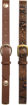 Steve Madden Set of 2 Faux Leather & Faux Snakeskin Belts