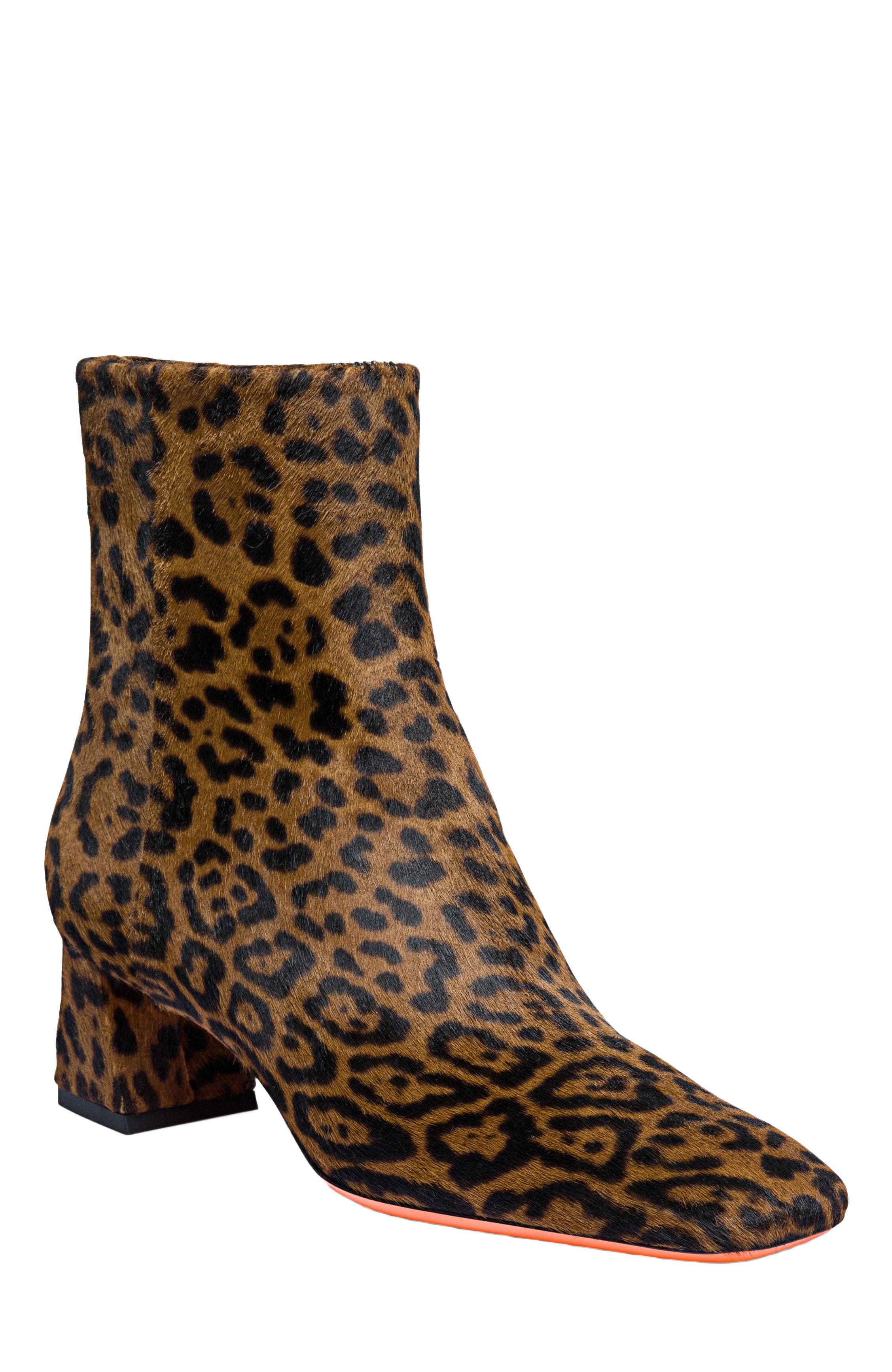 Santoni Women's animal-print cavallino ankle boot, Main, color, Brown