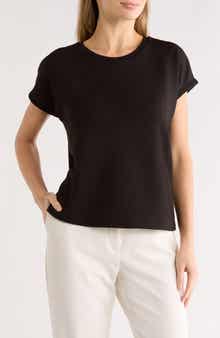 T Tahari Extended Shoulder Crewneck Scuba Knit T-Shirt