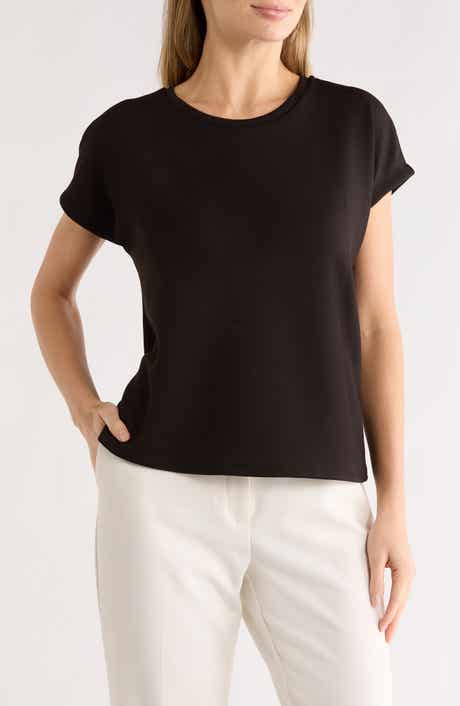 T Tahari Extended Shoulder Crewneck Scuba Knit T-Shirt