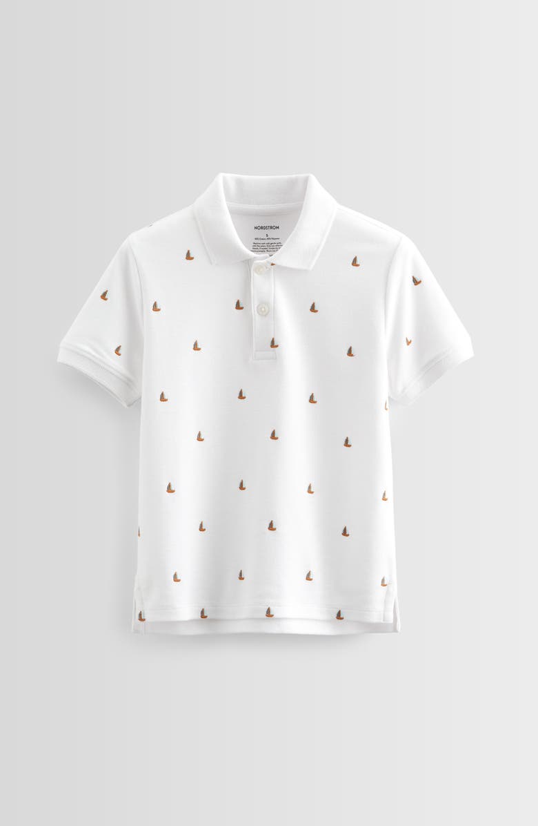 Nordstrom Kids' Embroidered Piqué Polo, Main, color, White Tiny Boats