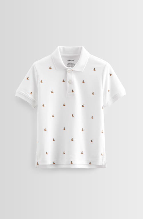 Nordstrom Kids' Embroidered Piqué Polo In White Tiny Boats